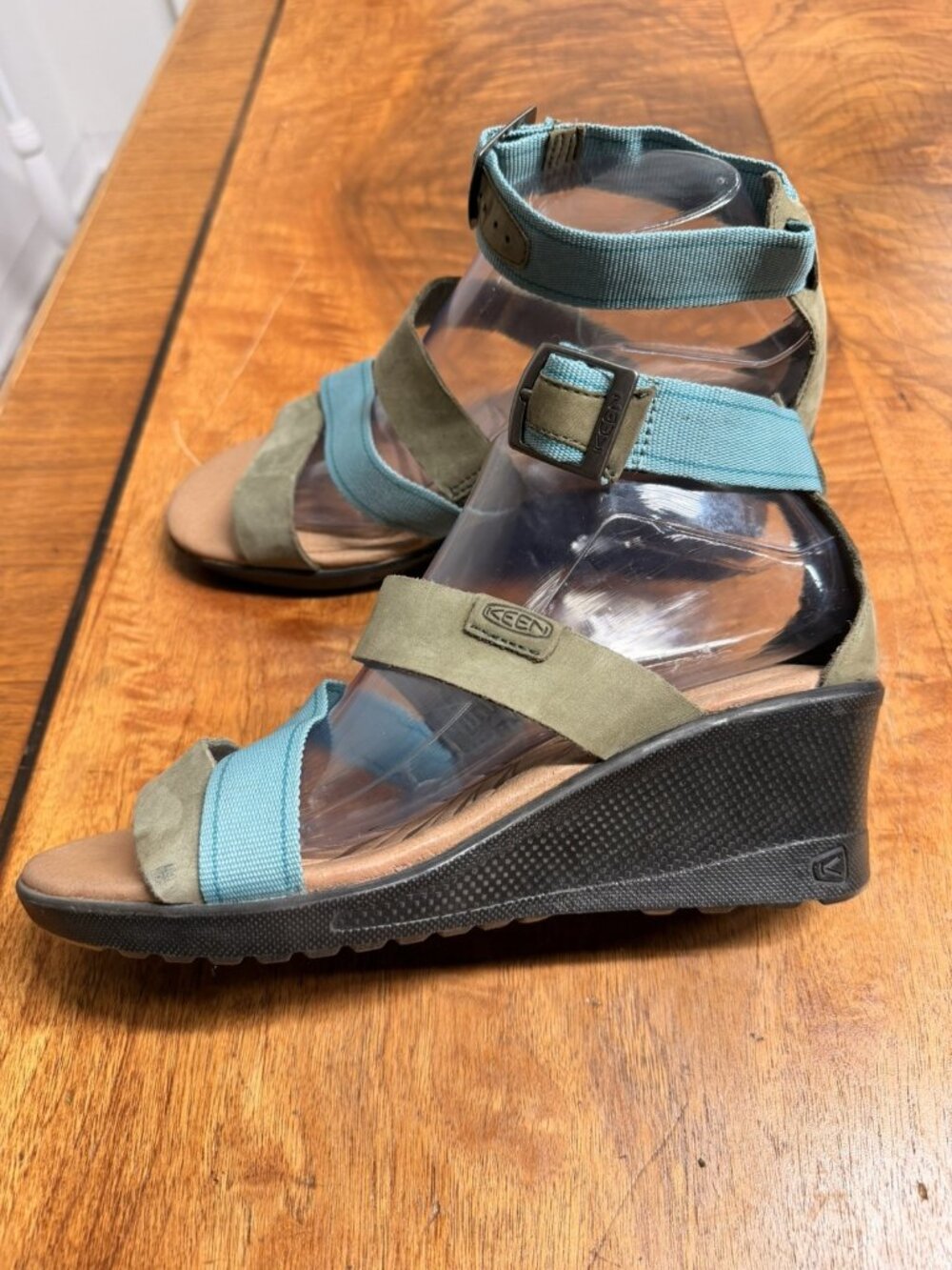Keen Women’s 8 Skyline Ankle Strap Wedge Sandals Mineral Blue Green Leather - Picture 3 of 8